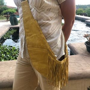 BNWOT Sash Bag Purse in Yellow Fringe Leather
